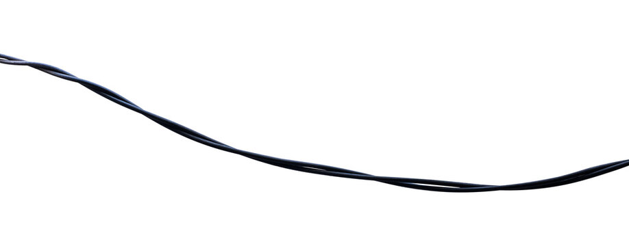 black insulated electrical cable on a white background