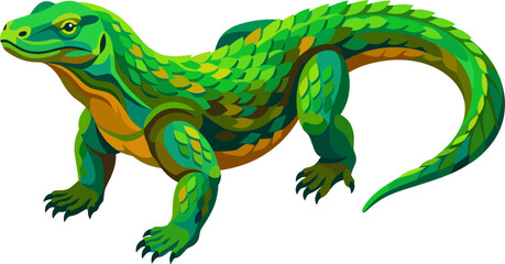 Fototapeta premium Large green monitor lizard crawling on a white surface