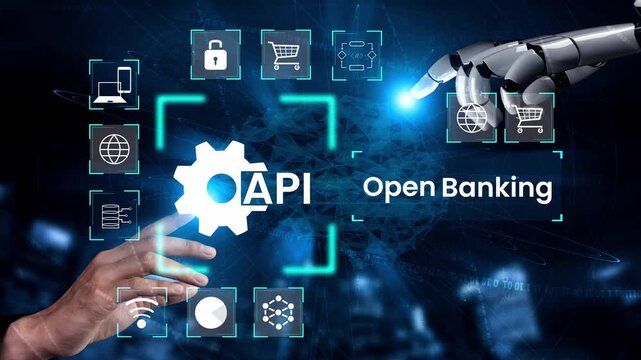 Futuristic Concept of Open Banking with API Integration Displaying Technology and Digital Financial Services Interaction in Modern Era Gluon.