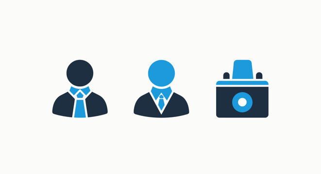 Abstract business user profiles and camera icon symbolizing corporate photography or media production with business professional photography identity technology security corporate application