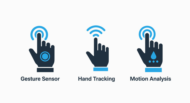 Gesture sensor and hand tracking technology icons for motion analysis and touchless control with tracking analysis technology touchless interaction interface computer biometric recognition