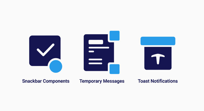 User interface messaging and feedback system notification icons with pop up web design notification snackbars components temporary interface feedback software interaction experience