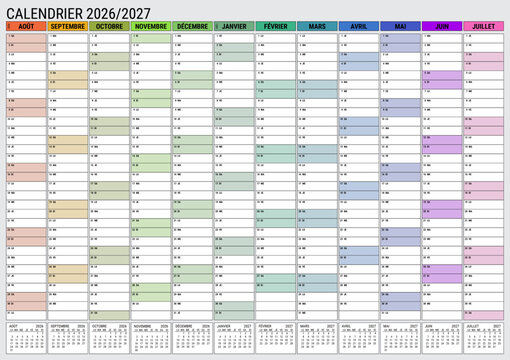 Calendrier Mural 2026 2027 Planificateur Scolaire Grand Format A1 XXL 12 Mois Ao&ucirc;t &agrave; Juillet en Fran&ccedil;ais	