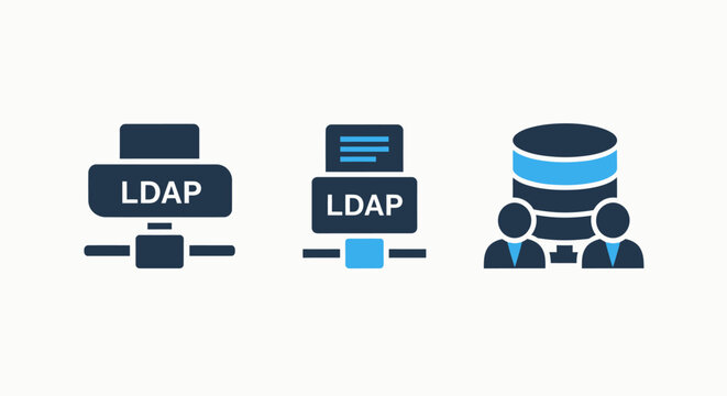 Ldap server and network security infrastructure icons with database security infrastructure protocol technology internet computer management administration authentication directory hardware