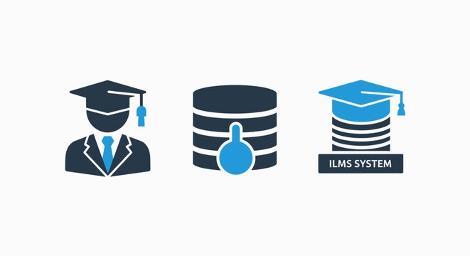 Educational system and data knowledge base management icons with education knowledge database academic learning training university management information graduation development research