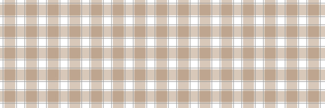 Brown gingham check pattern with thin grey grid lines, seamless textile background for fashion design, classic fabric.