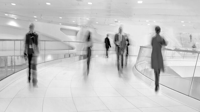 group of business people in the street in monochrome blue tonality