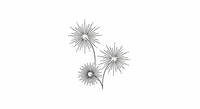 Abstract line art of three exploding dandelion seed heads