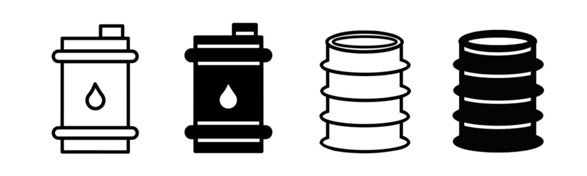 Silhouette of oil barrel icon illustration on white background. Oil barrel icon set for business. Stock vector.