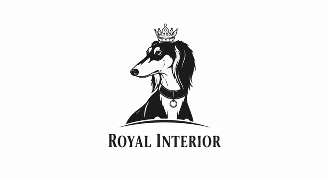 Elegant saluki dog with crown and collar, sophisticated emblem