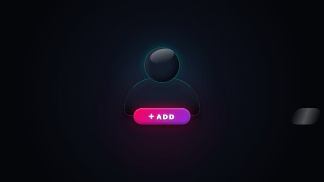 Digital animation of an 'Add User' icon with a glowing button for new contacts and social network connections