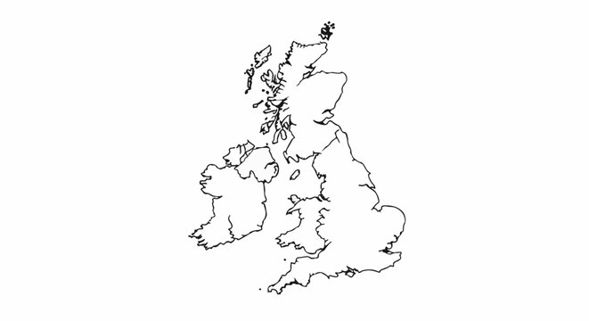 Outlined map of Great Britain and Ireland on a white background