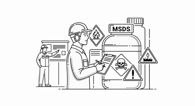 Safety professionals review chemical hazards and MSDS information in a lab