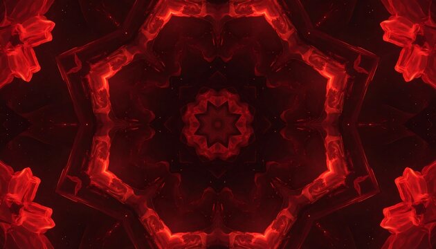 A red and black symmetrical kaleidoscope pattern