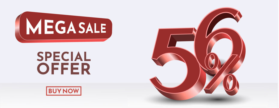 56 percent Off. 3d golden number 5. Sale banner. Vector illustration. Editbale vector.