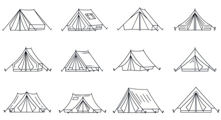 Collection of different vintage camping tent illustrations © Arus LMH