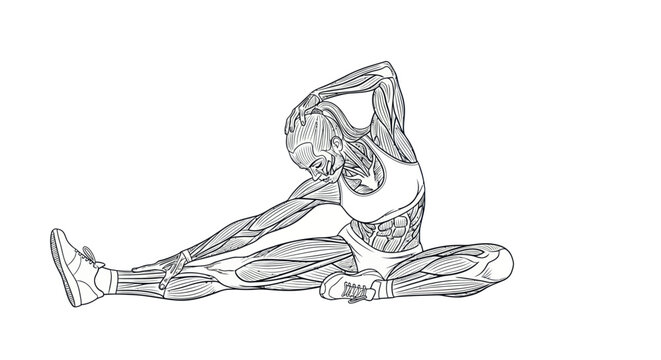 Anatomical illustration of a person stretching their hamstrings