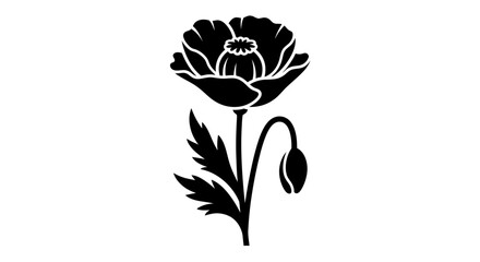 Black poppy flower silhouette icon isolated on white background © Arus LMH