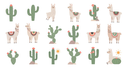 Cute Llamas and Cacti Collection: Vector Illustrations for Festive Designs © Salak