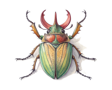 Watercolor Horned Treehopper Clipart, Tropical Insect Illustration, Isolated on White