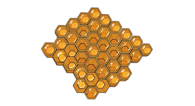 Honeycomb pattern with glossy hexagonal cells on white background