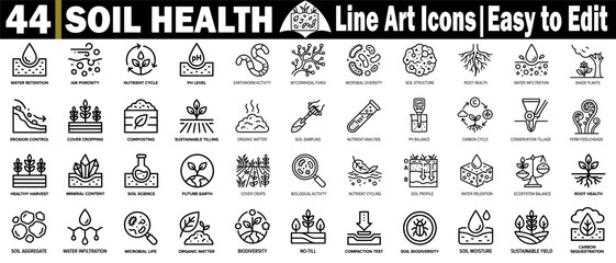 Soil health line art icons. Easy to edit for environmental, agricultural, and scientific designs, featuring editable strokes and a transparent background, vector illustration. © Logo Solution