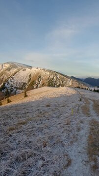 Vertical Journey on Frosty Mountain Path Social Media Format