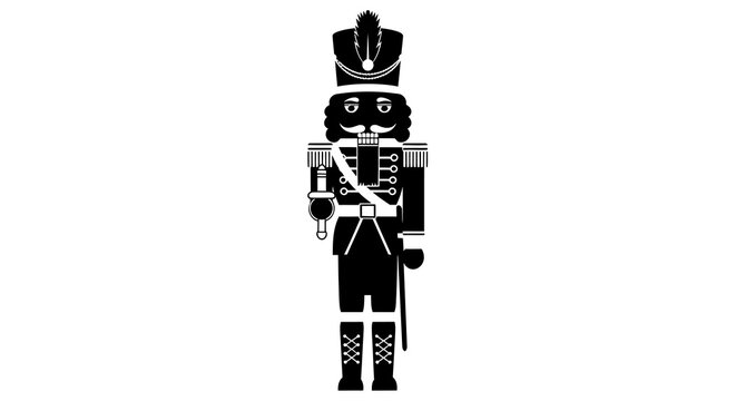 Black and white silhouette of a traditional nutcracker soldier