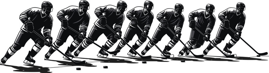 Fototapeta premium Ice Hockey Player Motion Sequence Illustration Showing Skating Action, Speed, and Dynamic Sports Movement for Athletic Design Use