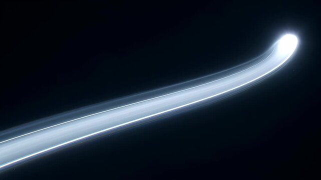 Abstract Light Trail Curve Bright Glow Dark Background Motion Blur Luminous Streak Futuristic Energy Line Long Exposure, Glowing Light Trail Dark Background with Curved Motion and Bright Flare