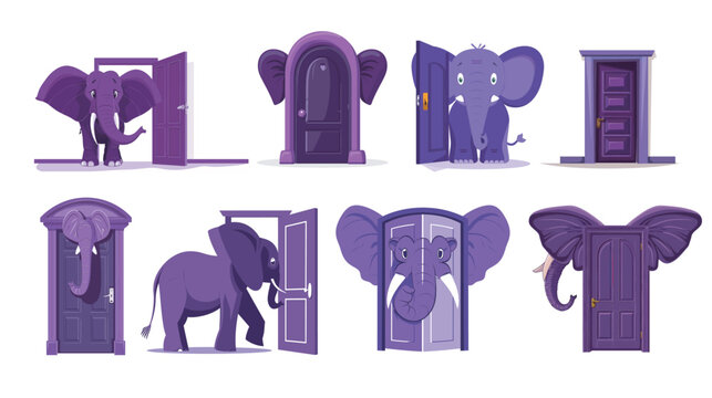 Single fun door cartoon elephant ear design flat deep purple vector illustration cute animal character playful minimal modern style concept