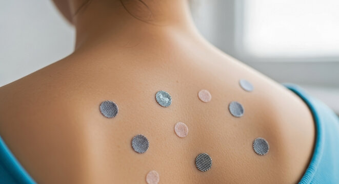 Patch Test on Patient's Back for Allergy Diagnosis and Skin Sensitivity in Medical Blogs, Health Awareness Articles, Dermatology Resources, and Patient Education Materials