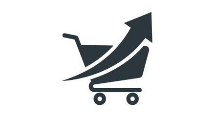 Shopping cart with upward arrow representing business growth and rising sales icon © Mangnu