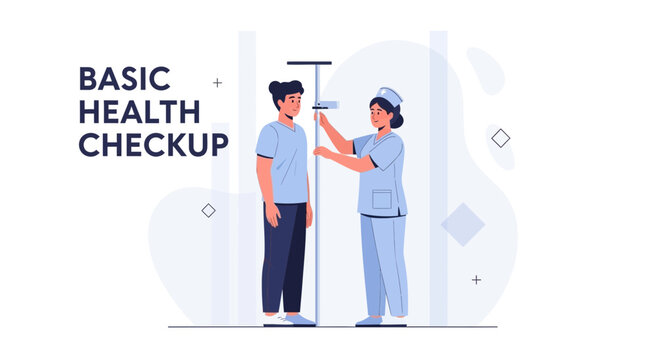 Basic Health Checkup: Nurse Measuring Man's Height with Stadiometer