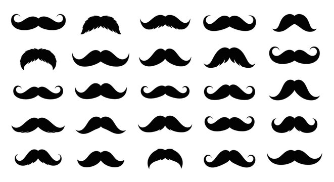 Collection of various mustache styles in black silhouette
