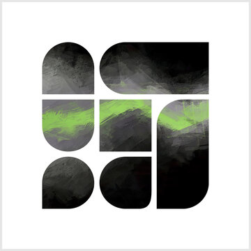 Solid shapes fragments rigid geometry and fluid, organic textures, gradient black and neon green - Neon Kinetic 01