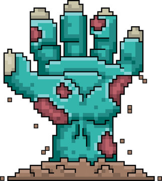 Pixel Art Zombie Hand Rising From Ground Retro 8 Bit Horror Asset