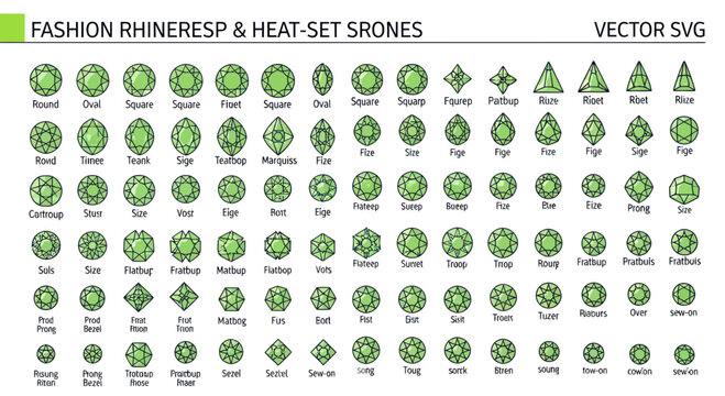 Gemstone Cuts Collection: Diamond Shapes, Facets, Jewelry Design Elements - Vector SVG