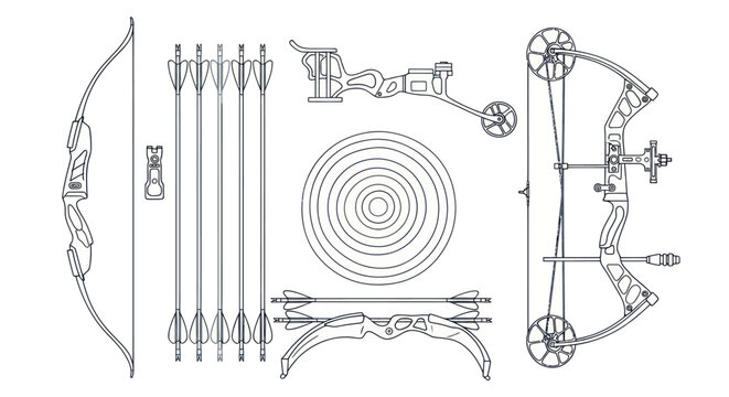 Archery bow and arrow equipment set.