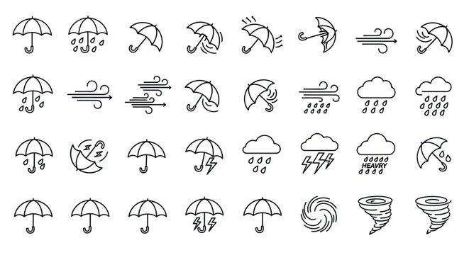 Weather icons for rain and storms.
