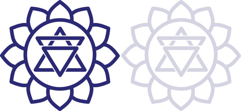 Anahata Heart Chakra Symbol with Lotus Petals and Hexagram in Minimalist Line Art Style