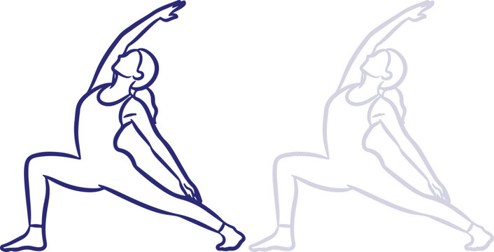 Yoga Woman Performing Reverse Warrior Pose Line Art Illustration Isolated on White