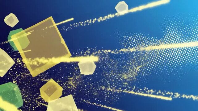 Abstract 3d cubes floating in deep blue space with halftone effect