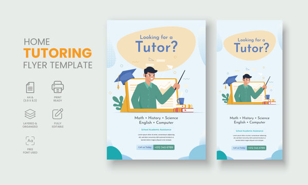 Private Tutor Flyer Template, Home Tuition Flyer, Online Tutors Flyer Template, Course Poster Template, Education Flyer