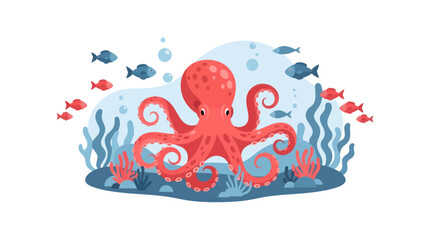 Colorful octopus in coral reef ecosystem. © Dena