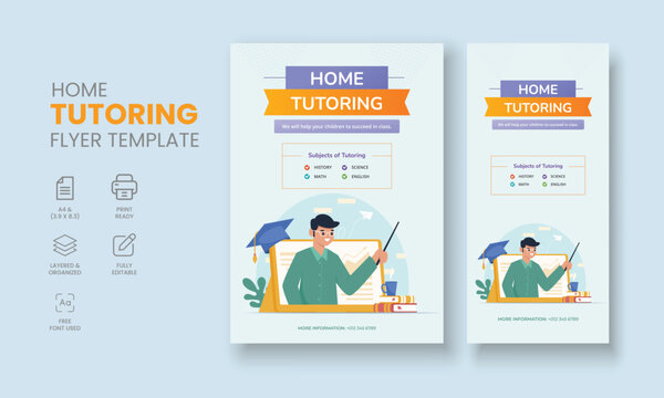 Private Tutor Flyer Template, Home Tuition Flyer, Online Tutors Flyer Template, Course Poster Template, Education Flyer