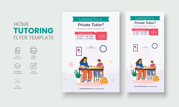 Private Tutor Flyer Template, Home Tuition Flyer, Online Tutors Flyer Template, Course Poster Template, Education Flyer