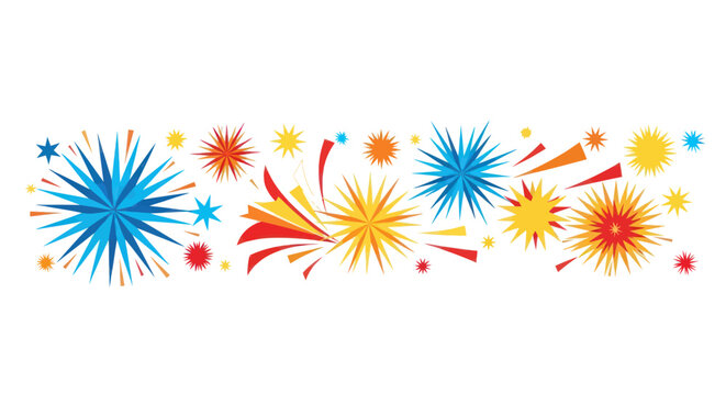 Colorful celebration design with abstract starbursts and explosive shapes