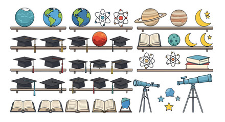Education and science symbols on shelves © Dena