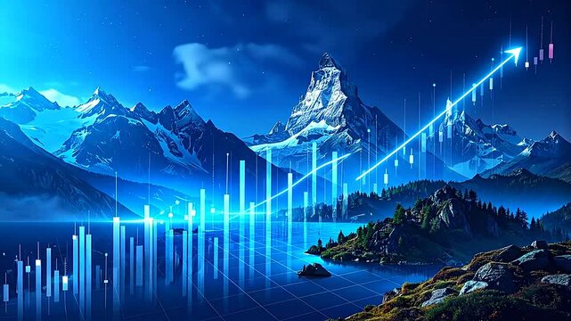 A beautiful landscape with a rising graph, representing financial growth and success in nature